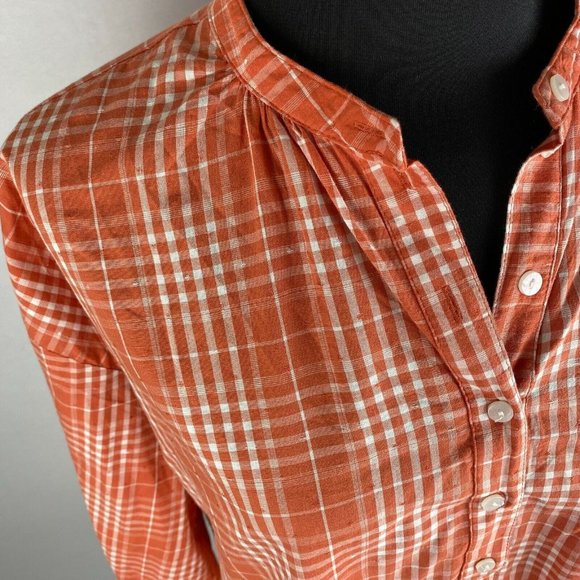 Universal Thread S Orange White Plaid Oversize Button Popover Balloon Sleeve Top - Picture 5 of 12